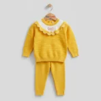 Cozy Yellow Sweater Set for Baby Girls with Ruffled Collar