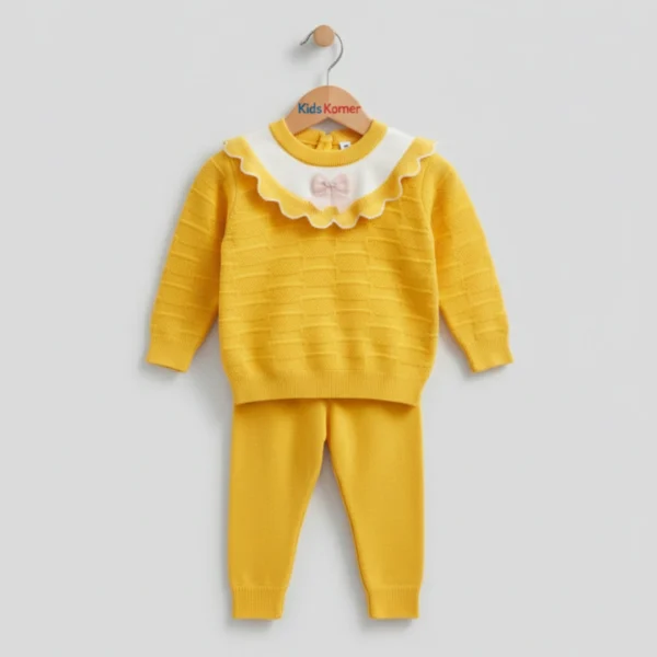 Cozy Yellow Sweater Set for Baby Girls with Ruffled Collar