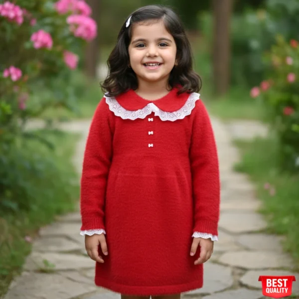 Adorable Red Dress with Lace Collar for Girls