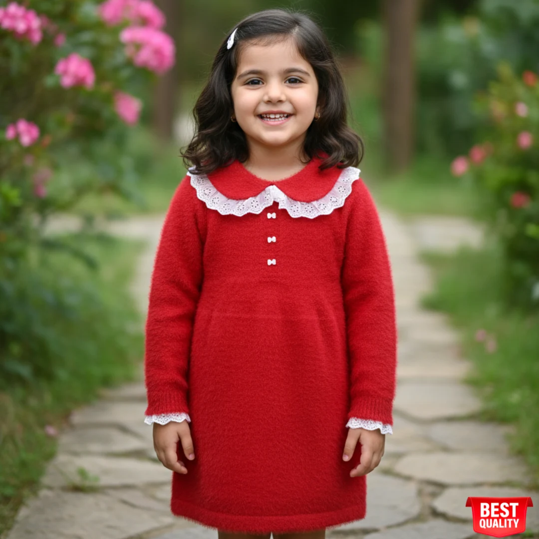 Adorable Red Dress with Lace Collar for Girls Adorable Red Dress with Lace Collar for Girls