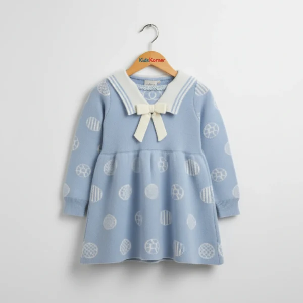 Blue Dress with Sailor Collar and Bow for Girls