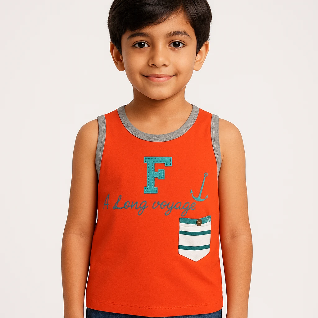 Boys' Orange Tank Top with Nautical Print Boys' Orange Tank Top with Nautical Print