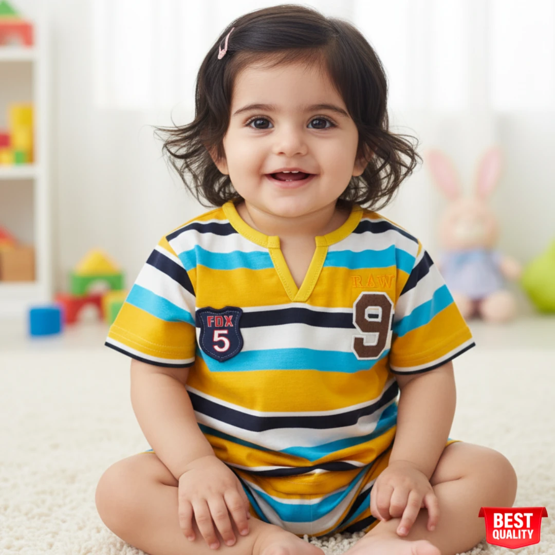 Colorful Striped T-Shirt for Baby Boys with Patches Colorful Striped T-Shirt for Baby Boys with Patches