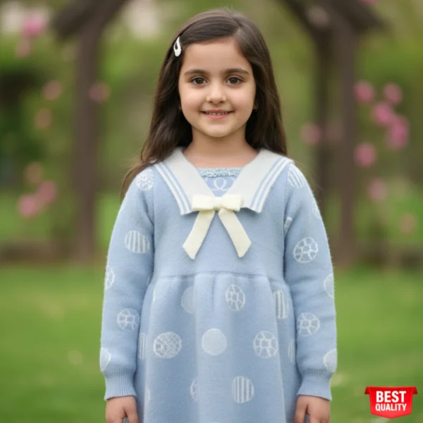 Cute Blue Dress with Sailor Collar and Bow for Girls