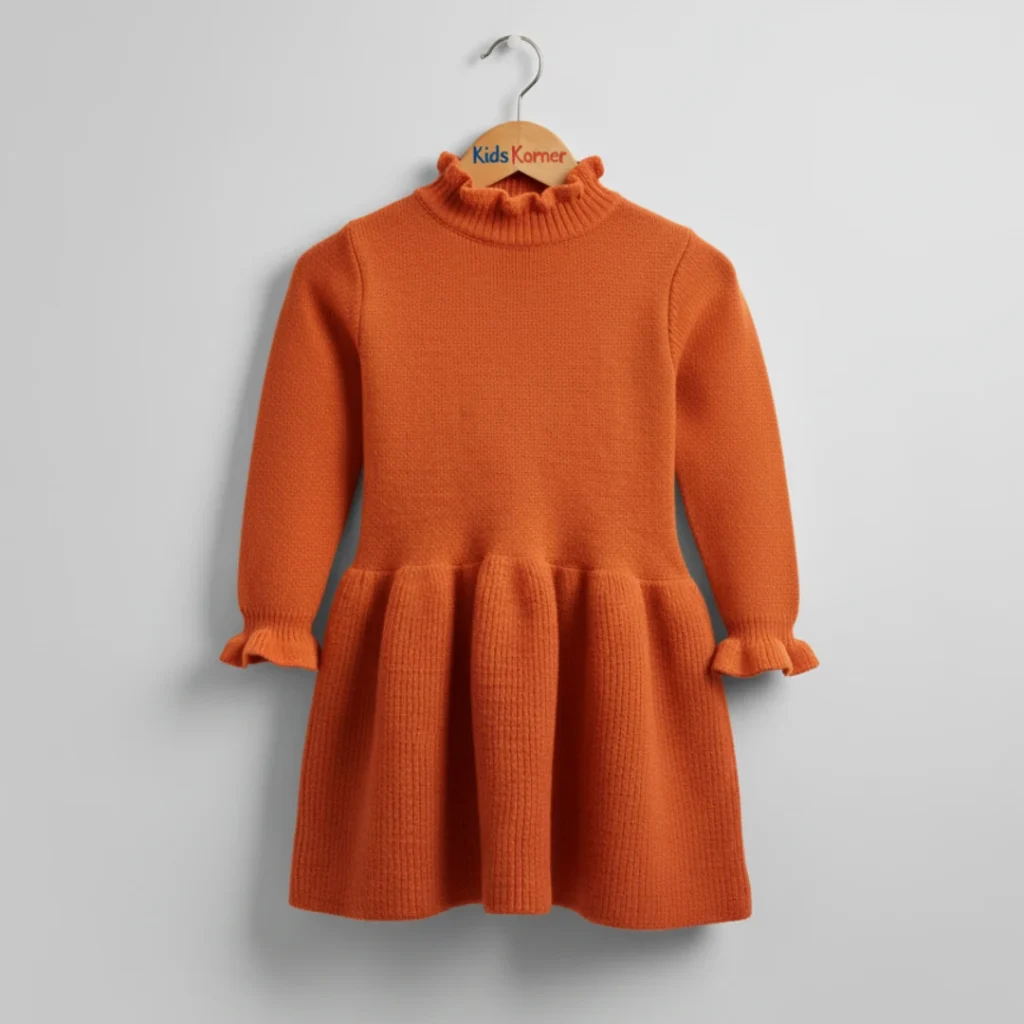 Orange Knit Dress for Girls