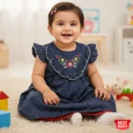 Polka Dot Dress with Floral Embroidery for Baby Girls