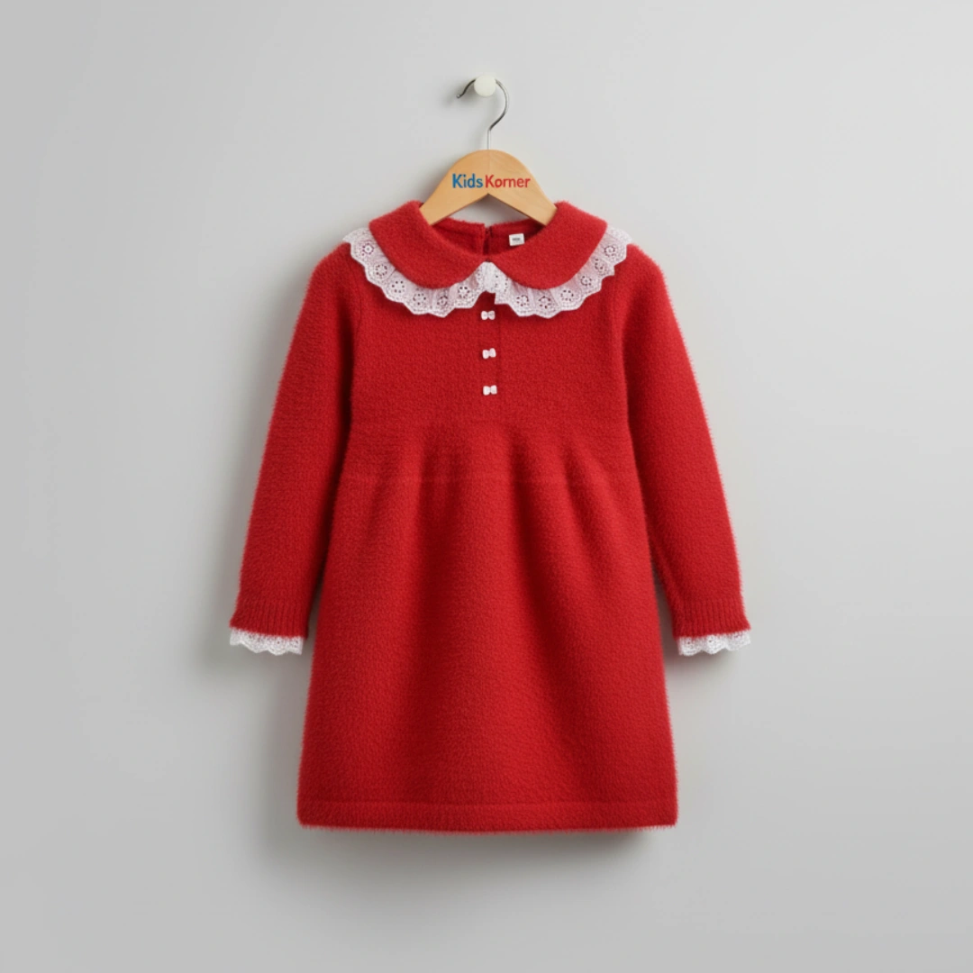 Red Dress with Lace Collar for Girls Red Dress with Lace Collar for Girls