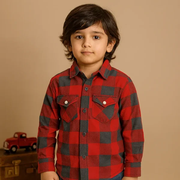 Red and Grey Plaid Flannel Shirt