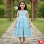 Sky Blue Girls Party Dress – Elegant Embroidered Sleeveless Outfit