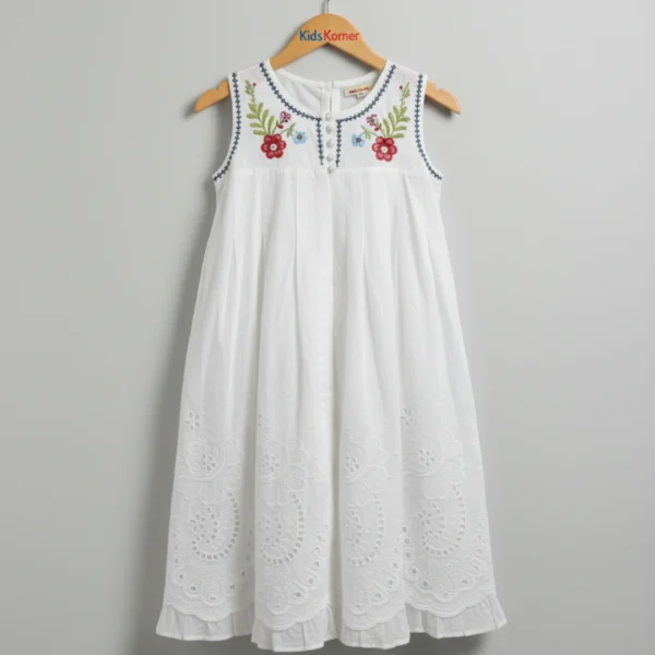 White Embroidered Sleeveless Summer Dress for Girls