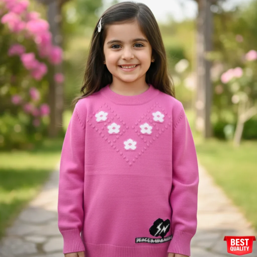 Charming Pink Sweater with Flower Design for Kids – Soft, Stylish, and Cozy