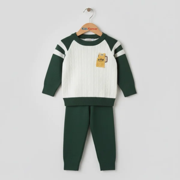 Green and White Baby Sweater Set – Soft, Stylish, and Cozy for Little Ones