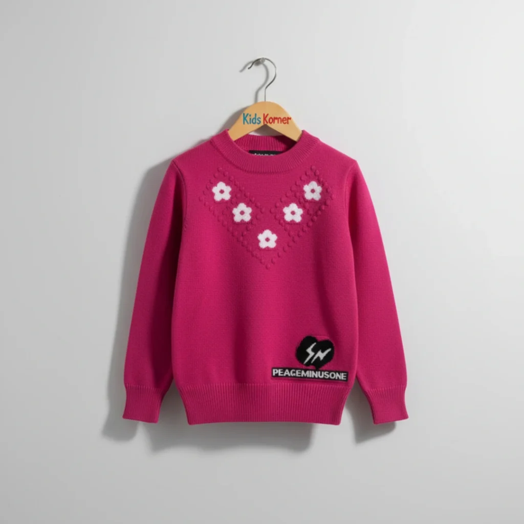 Pink Sweater with Flower Design for Kids – Soft, Stylish, and Cozy