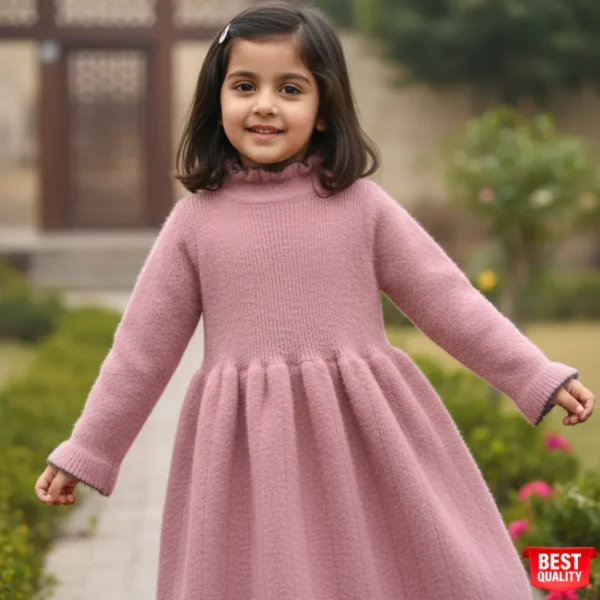 Pink Woolen Dress for Kids