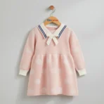 Cute Pink Woolen Dress with Sailor Collar for Kids – Soft and Stylish