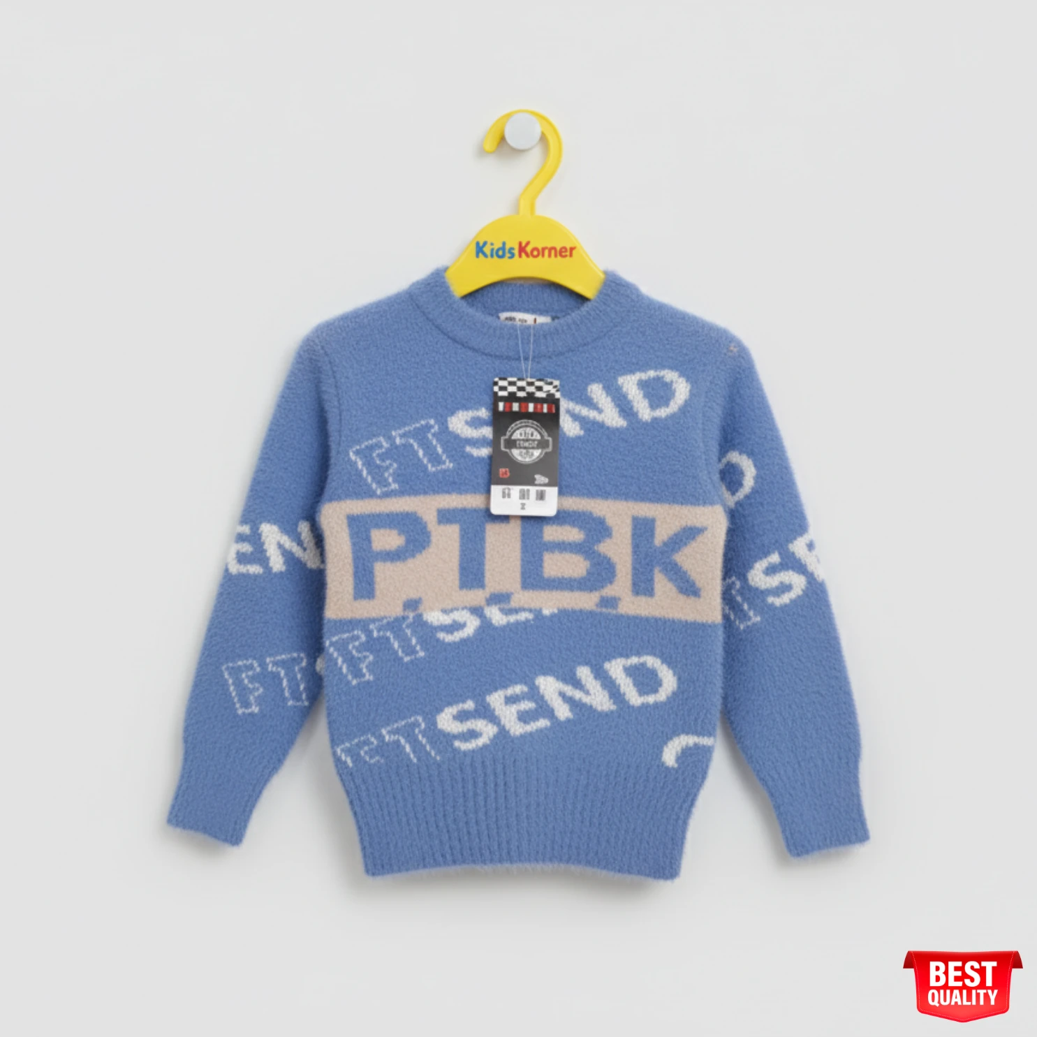 17 Stylish Blue Kids Sweater with "PTBK" & "FTSEND" Design - Image 1