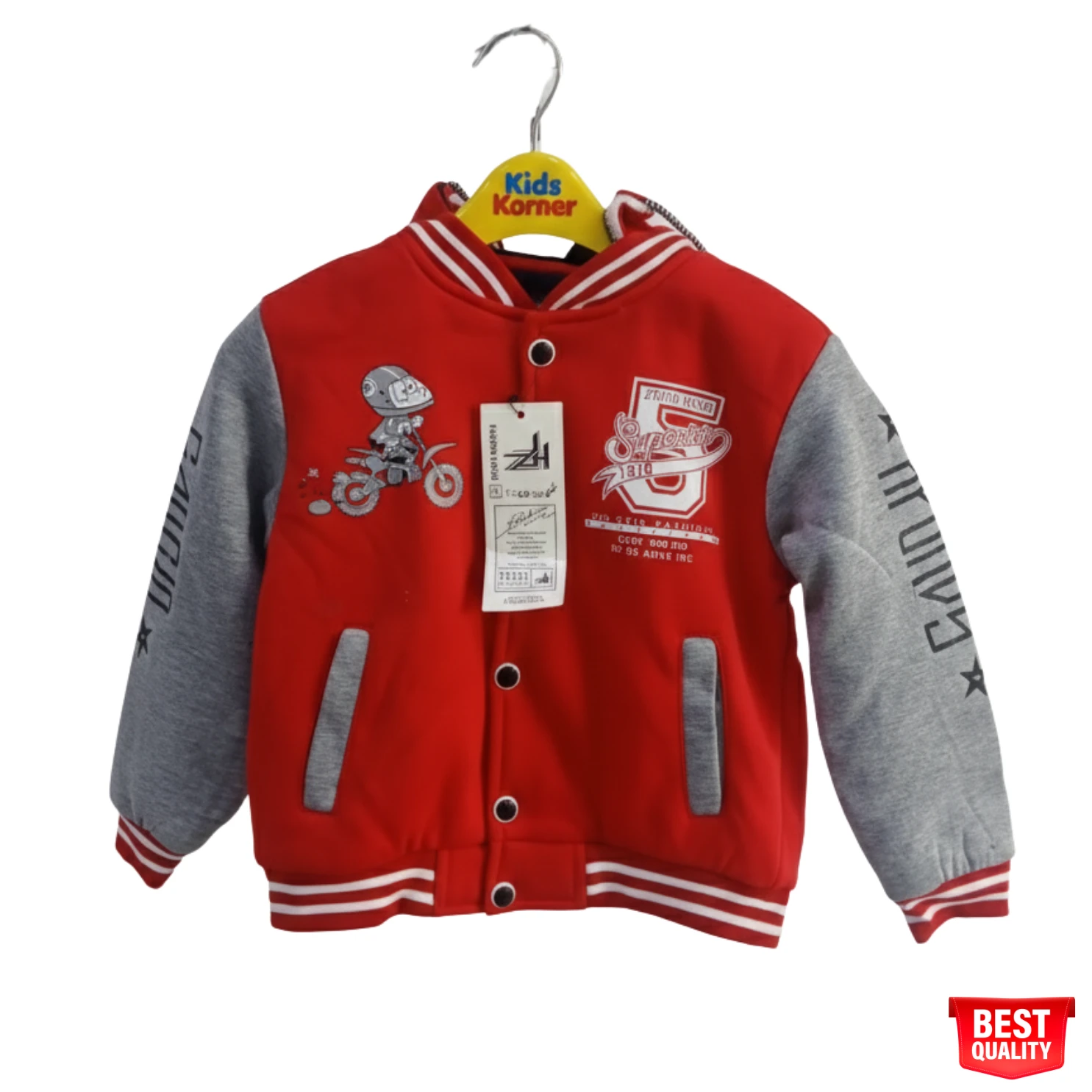 18 Red & Grey Kids Jacket with "Moto" Graphic Design & Sporty Look - Image 1