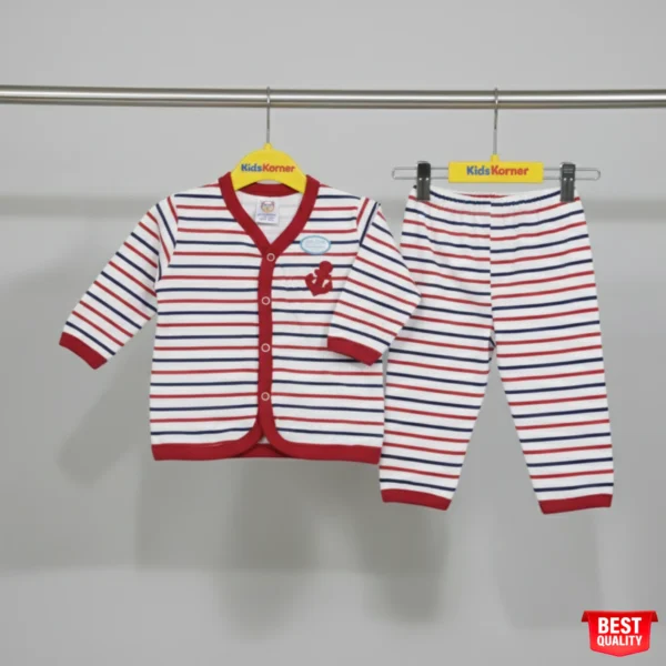 Red & White Striped Kids Set with Anchor Design & Button Closure