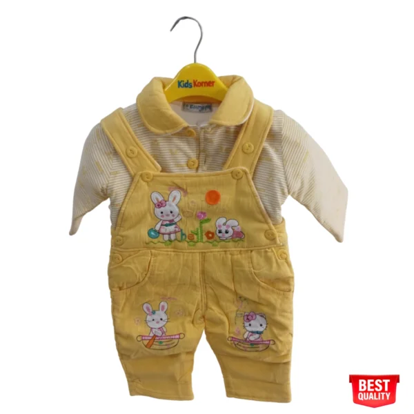 Cute Baby Boy Overalls Set with Striped Shirt – Adorable Bunny Embroidery Design