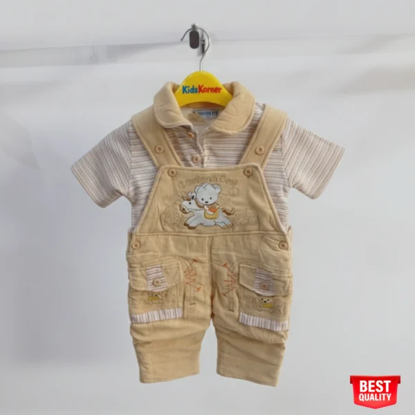 Adorable Baby Boy Overalls Set with Striped Shirt – Soft Cotton Fabric, Perfect for Playtime!