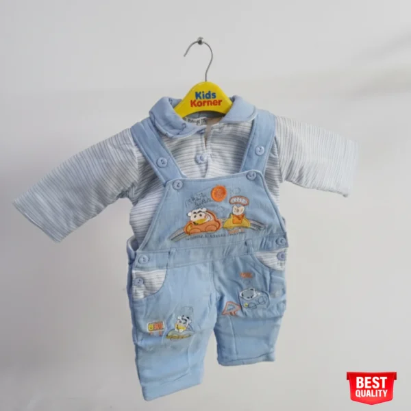 Adorable Baby Boys' Blue Striped Overalls with Cute Animal Embroidery