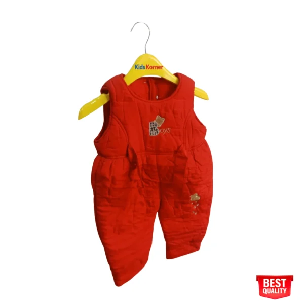 Stylish Boys Red Quilted Winter Suit with Bear Embroidery