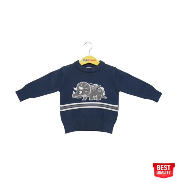 Boys Navy Dinosaur Sweater - Cozy Knit Pullover with Stripes