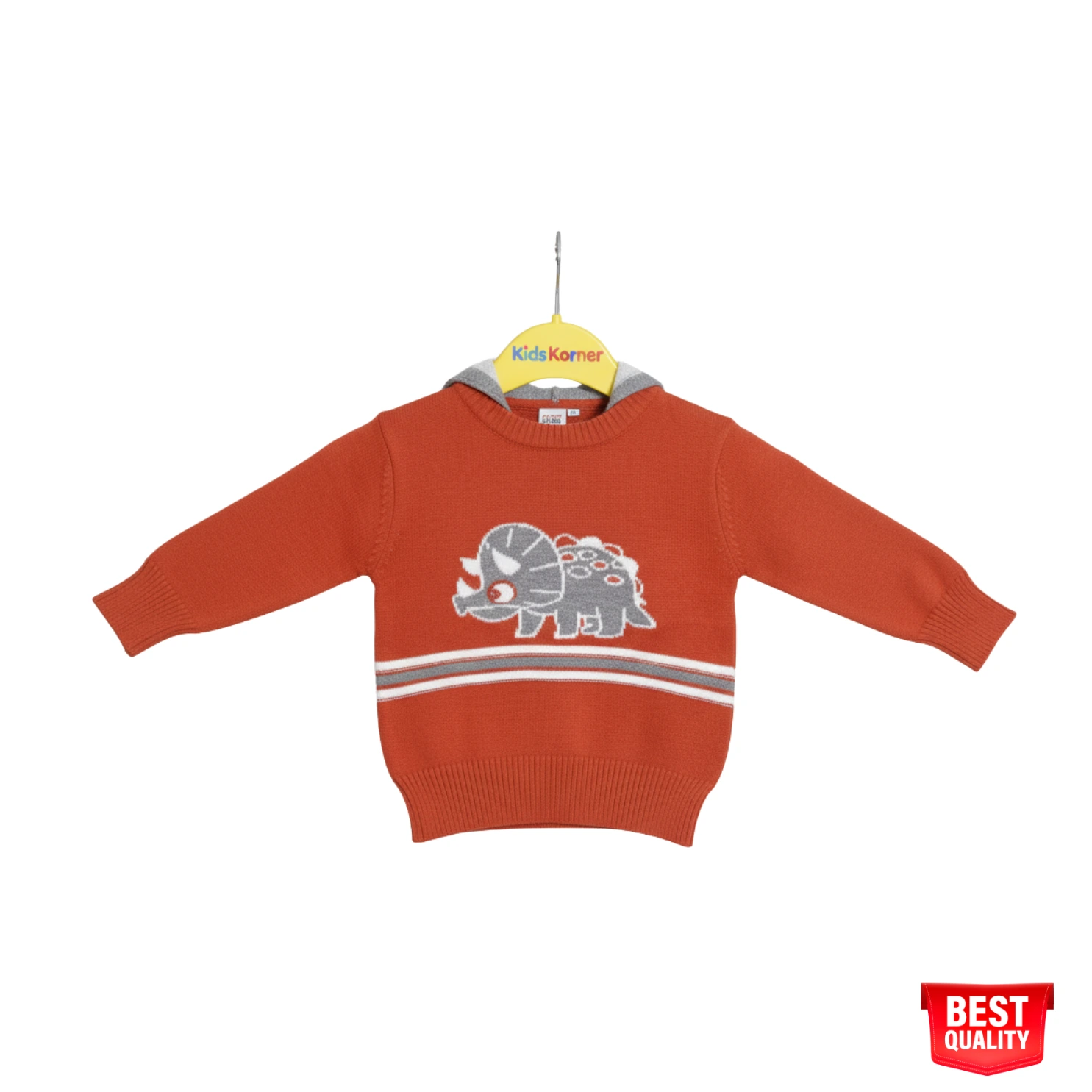 Boys Orange Dinosaur Sweater with Hoodie - Cozy Knit Pullover Boys Orange Dinosaur Sweater with Hoodie - Cozy Knit Pullover