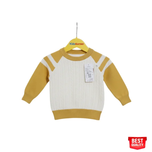 Boys White & Yellow Sweater - Cozy Knit Pullover with "R" Patch