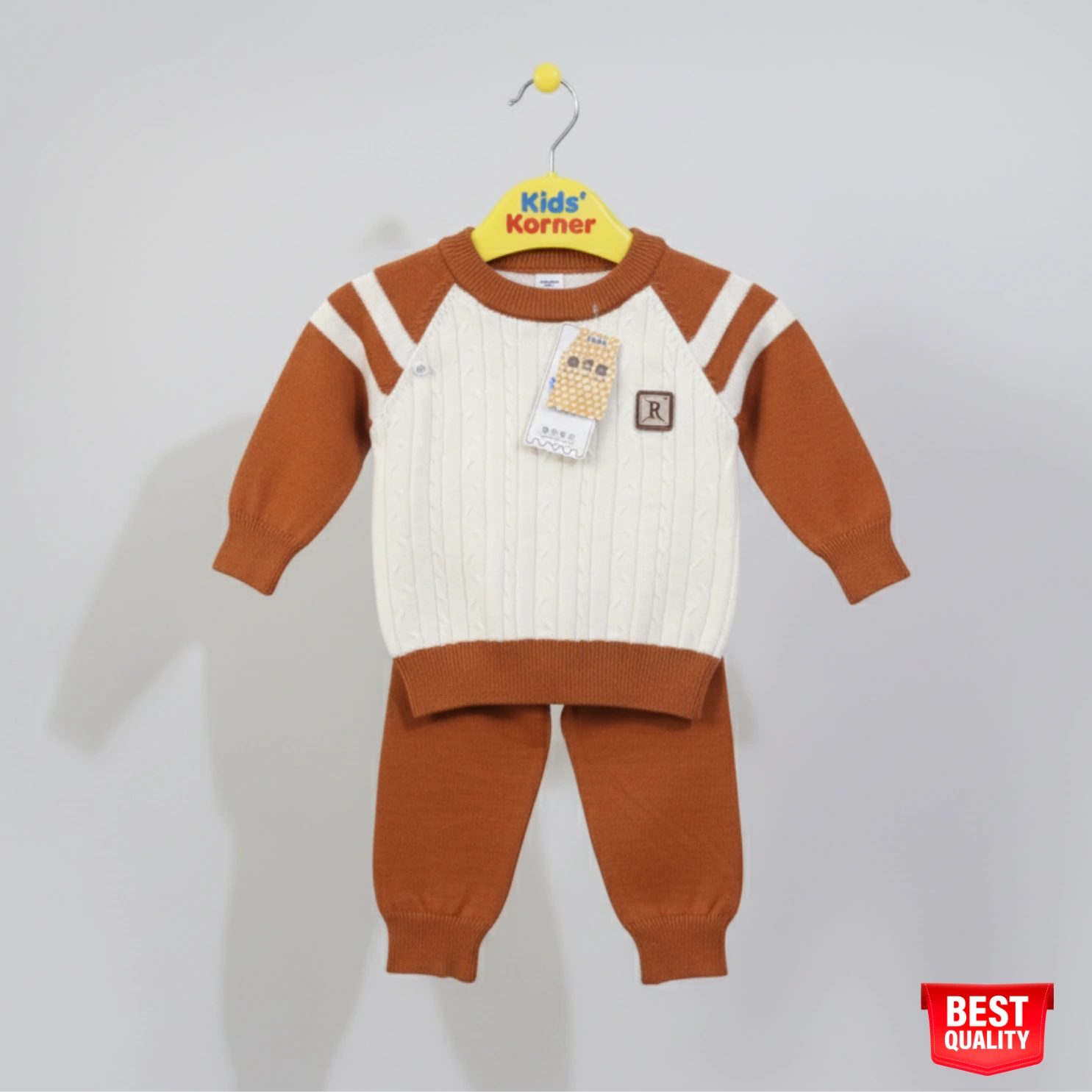 Boys White & Brown Sweater and Pants Set - Cozy Knit Pullover & Jogger Set Boys White & Brown Sweater and Pants Set - Cozy Knit Pullover & Jogger Set