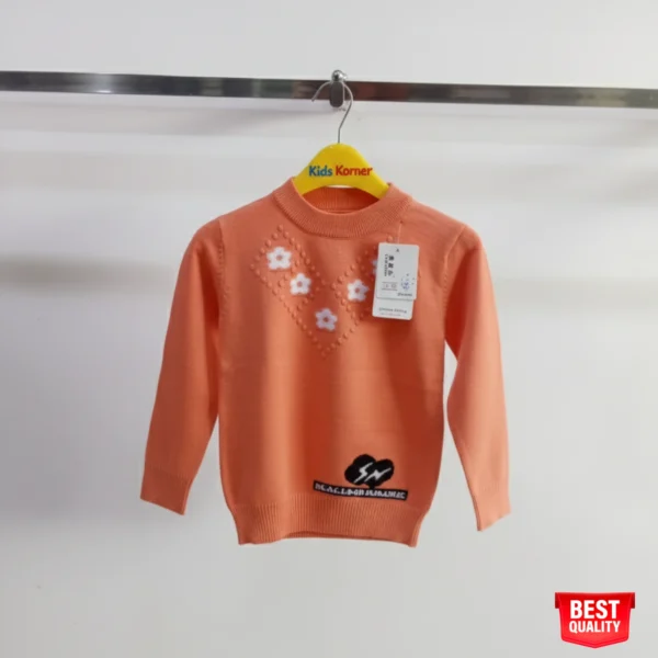 Girls Peach Floral Sweater - Cozy Knit Pullover with "PEACEMINUSONE" Detail