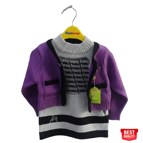 Boys Purple Cardigan Sweater with Gray Inner - Stylish and Cozy Knit Pullover for Toddlers