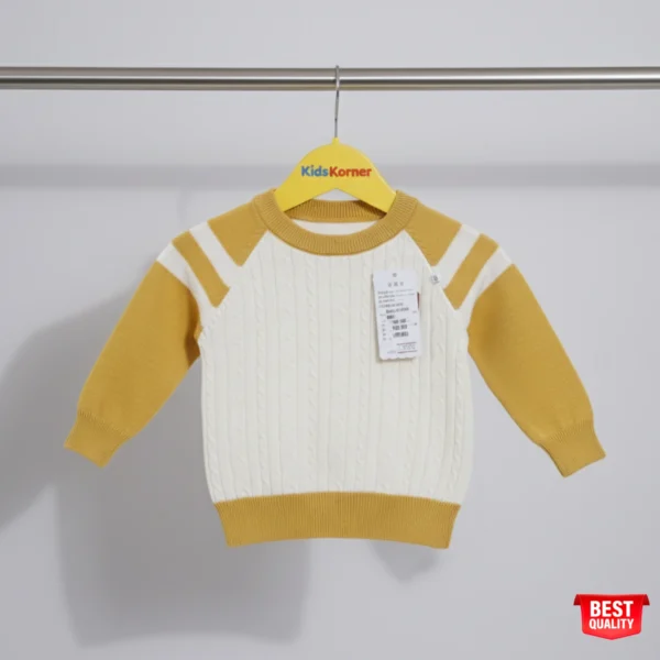 White Kids Sweater with Cable Knit Design