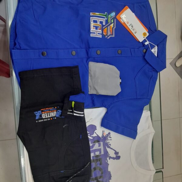 Boys 3 Piece Nicker Suit Set – T-Shirt, Shirt & Shorts | Sizes S, M, L | 2 Colours