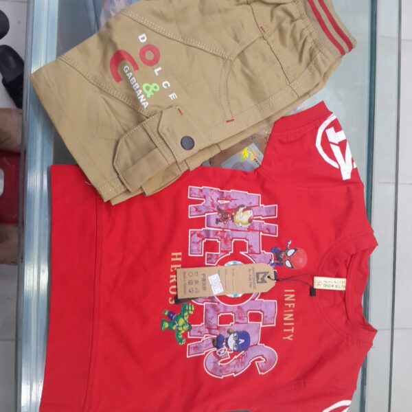 Boys 2 Piece Nicker Suit – Printed T-Shirt & Cargo Nicker Shorts | Sizes S, M, L | 2 Colours