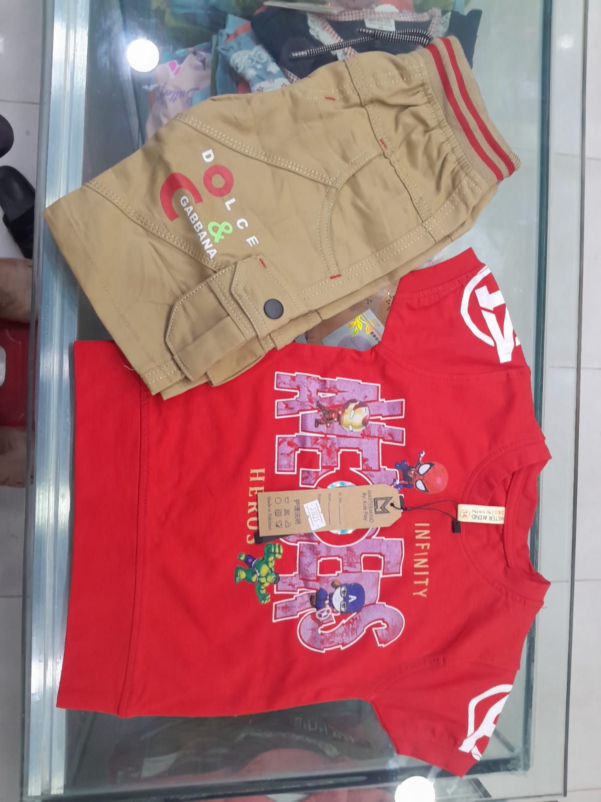WhatsApp Image 2026-07-25 at 6.28.31 PM Boys 2 Piece Nicker Suit – Printed T-Shirt & Cargo Nicker Shorts | Sizes S, M, L | 2 Colours - Image 1